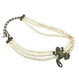 Heidi Daus Crystal Frog Faux Pearl Bronze Tone Necklace 16 to 18 Inch